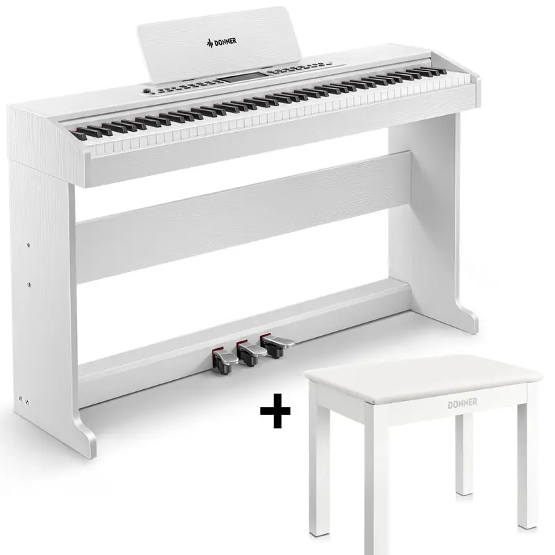Donner DDP-95 Weighted Upright Digital Piano - White / Piano+Bench