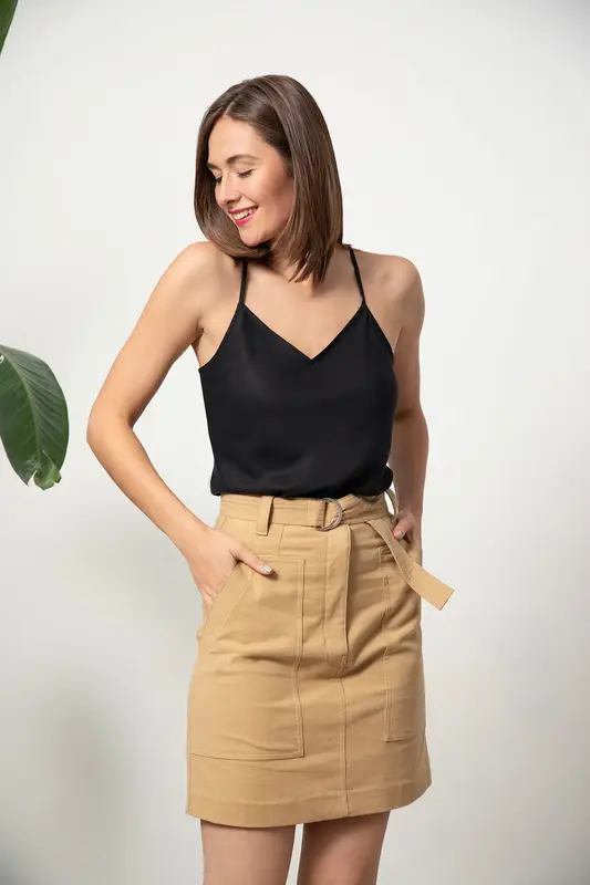 Belted Skirt - Camel Velvet | Size: S