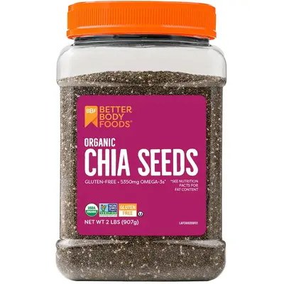 BetterBody Foods Organic Chia Seeds - Non-GMO, chia pet,chia water Gluten-Free, Keto Friendly - 2 lbs/32 oz - Great Snack Opt...