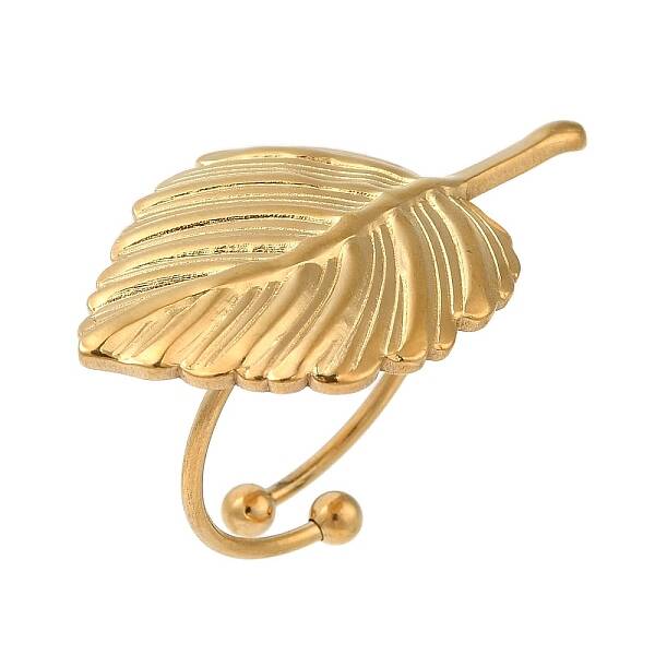 Ion Plating(IP) 304 Stainless Steel Leaf Open Cuff Rings for Women