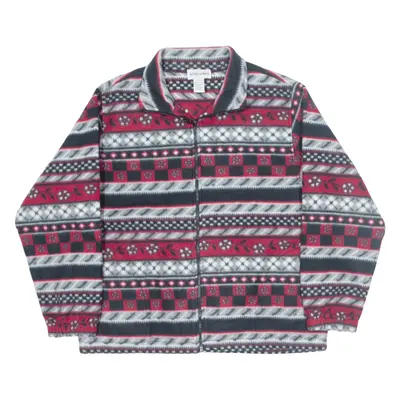 ALFRED DUNNER Fleece Jacket Black Fair Isle Womens S