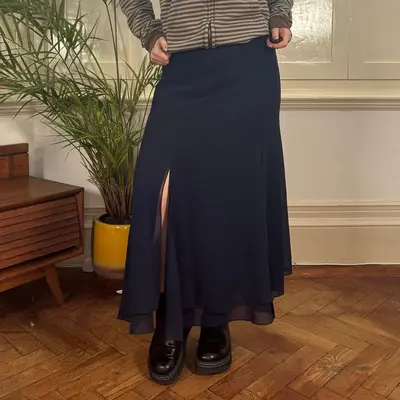 Mario Pucci Cecconi Maxi Skirt - 28W UK 8 Navy Polyester