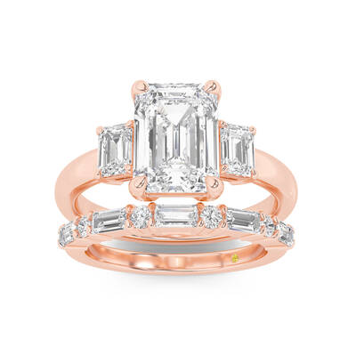 Moonbeam Lab Grown Emerald Cut Diamond Engagement Ring with the Cleo Wedding Band | 18K Rose Gold 4 ct. tw.