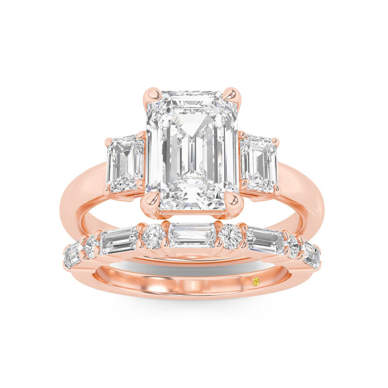 Moonbeam Lab Grown Emerald Cut Diamond Engagement Ring with the Cleo Wedding Band | 18K Rose Gold 4 ct. tw.