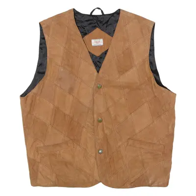 EAGLE FORCE Mens Waistcoat Brown Leather 90s Diamond XL