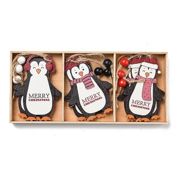 9Pcs 3 Styles Christmas Wood Pendant Decorations Set