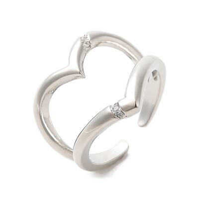 Heart Brass Micro Pave Cubic Zirconia Open Cuff Rings