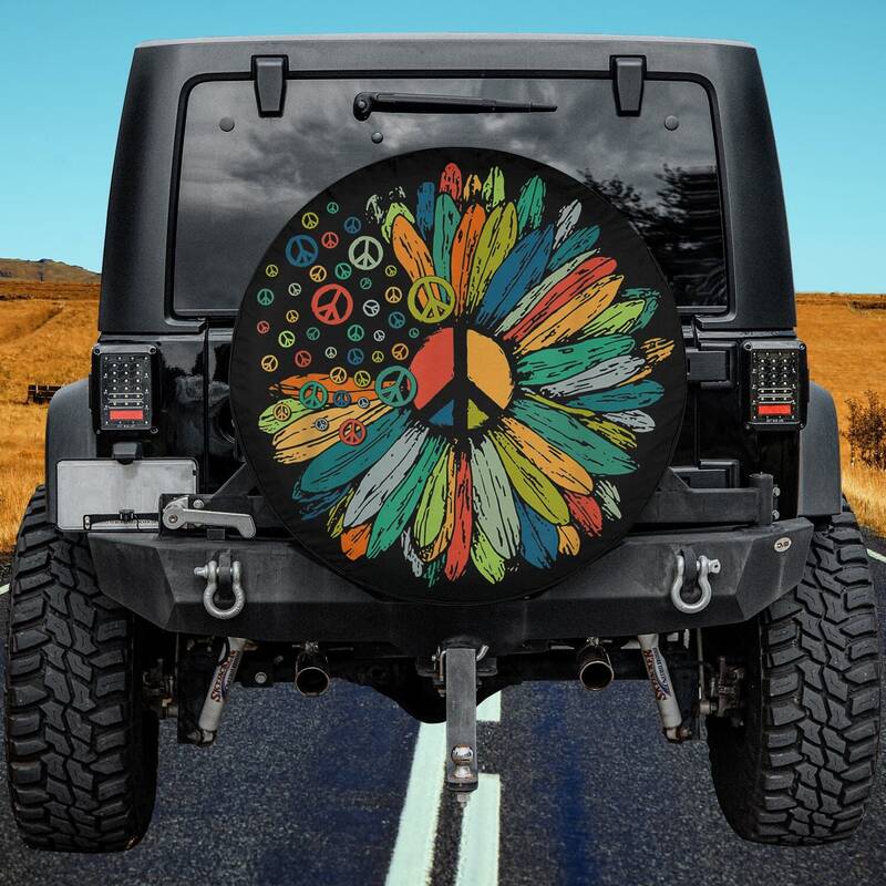Daisy Peace Sign Hippie Soul Symbols For Flower Lovers Spare Tire Cover