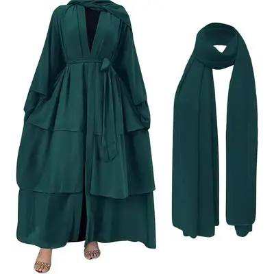 Abayas for Women Muslim Abaya Long Sleeve Dress Loose Full Cover Islamic Dubai Cardigan Clothes with Hijab S-XXL