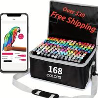 School Supplies 168-color Vibrant Artist AlcoholMarker Set with Base, 168pcs Dual-tip forSeamless Blending, Perfect for Paint...