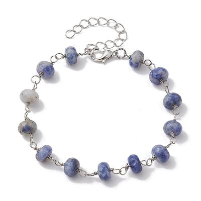 Natural Blue Spot Jasper Rondelle Beads Link Bracelets for Women