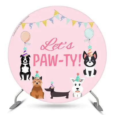 Aperturee Lets Pawty Dogs Pink Round Happy Birthday Backdrop | Birthday Backdrop Ideas | Round Birthday Backdrop Cover | Circ...
