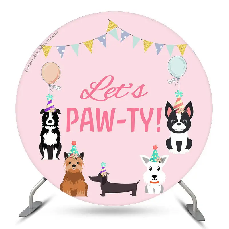 Aperturee Lets Pawty Dogs Pink Round Happy Birthday Backdrop | Birthday Backdrop Ideas | Round Birthday Backdrop Cover | Circ...
