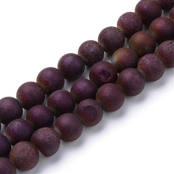 Electroplated Natural Druzy Geode Agate Bead Strands