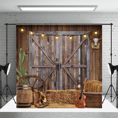 Cowboy Brown Wooden Barn Door Retro Wall Backdrop - Aperturee