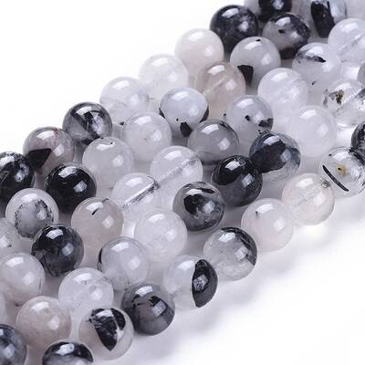 Natural Tourmalinated Quartz/Black Rutilated Quartz Beads Strands