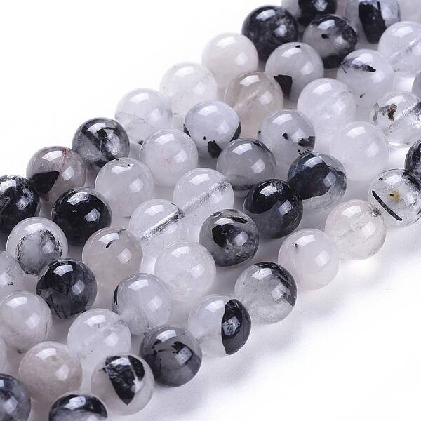 Natural Tourmalinated Quartz/Black Rutilated Quartz Beads Strands