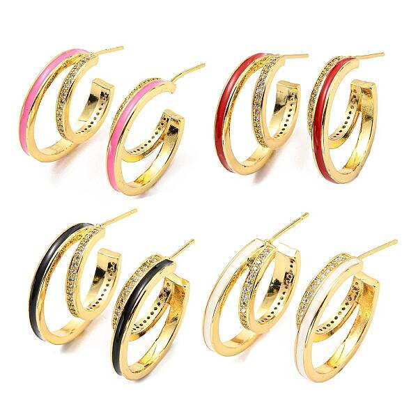 Enamel Round Stud Earrings with Cubic Zirconia