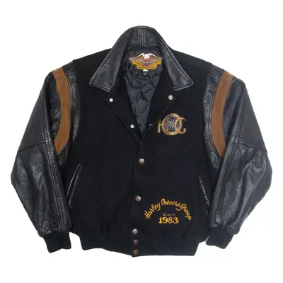 HARLEY DAVIDSON Harley Owens Group 1983 Bomber USA Jacket Black Wool Mens S