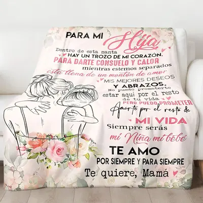 Floral & Letter Pattern Blanket, 1/2 Counts Soft Comfortable Decorative Throw Blanket, Warm & Cozy Blanket for Home & Office,...