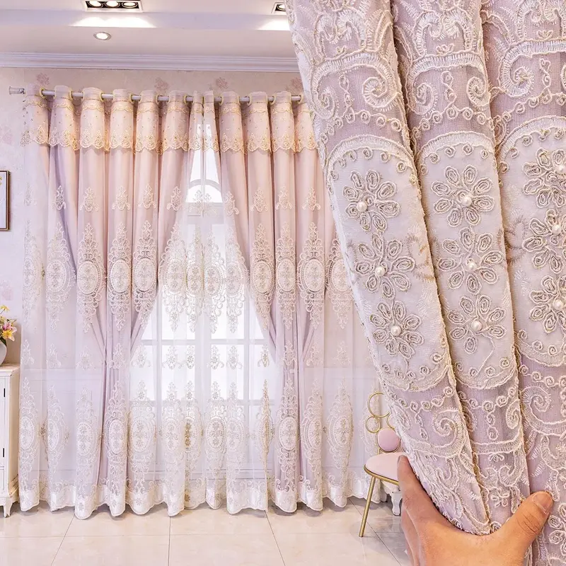 Floral Embroidery Curtain, 1 Count Modern Elegant Curtain, Home Decorative Curtain for Living Room Bedroom, Home Decor Suppli...