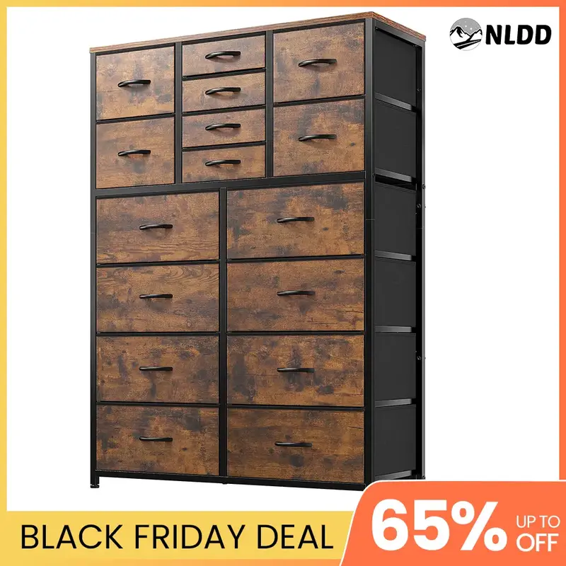 NLDD 16 Drawers Dresser for Bedroom, Tall Dresser for Bedroom, Bedroom Dressers & Chests of Drawers with Wood Top and Metal F...
