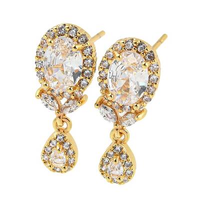 Glass Teardrop Dangle Stud Earrings