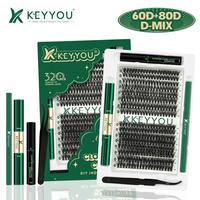 KEYYOU DIY Lash Clusters Kit 60D 70D 80D 90D Individual Lashes D Curl 8-18MIX Waterproof Ultra Soft & Comfortable Lash Extens...