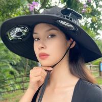 Solar Rechargeable Dual Fan Fisherman Hat Outdoor Big Brim Sunscreen Quick Dry Fishing Hat Portable Mute Fan Caps for Man Wom...