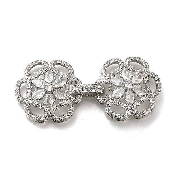 Rack Plating Flower Brass Micro Pave Clear Cubic Zirconia Fold Over Clasps