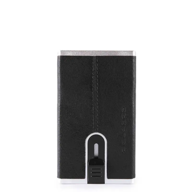 Men's black leather wallet with square sliding system PP4891B3R N