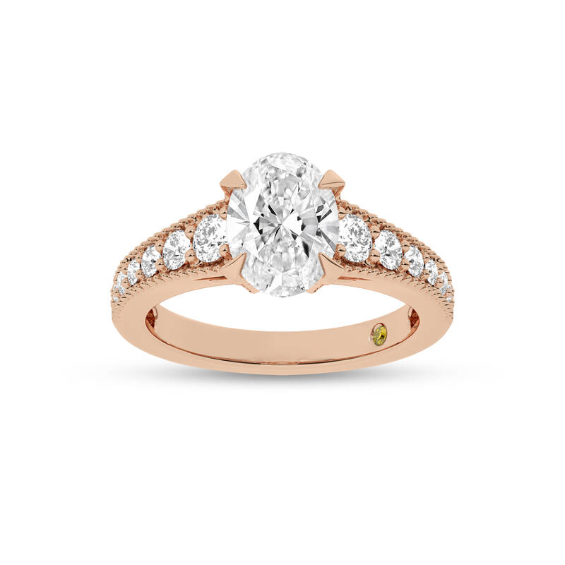 Pixie Tapered Milgrain Oval Lab Diamond Engagement Ring | 10K Rose Gold 2 1/6 CT. TW.