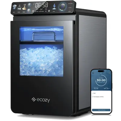 ecozy WiFi Smart Nugget Ice Maker Countertop, Full-Color Smart Panel Ice Machine, 44 lbs/Day, Pull-Out Water Tank, Self-Clean...