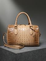 Elegant Crocodile Pattern Boston Bag with Detachable Shoulder Strap – Women's Versatile Crossbody Handbag, Synthetic Leathe...