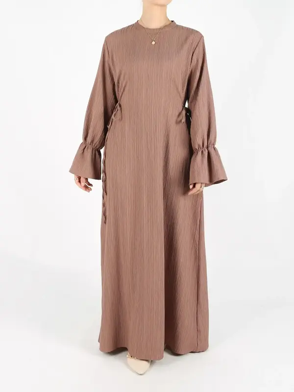 Women's Plain Tie Back Flounce Sleeve Maxi Dress, Elegant Minimalist Long Sleeve Round Neck Dress for Spring & Fall, Casual D...