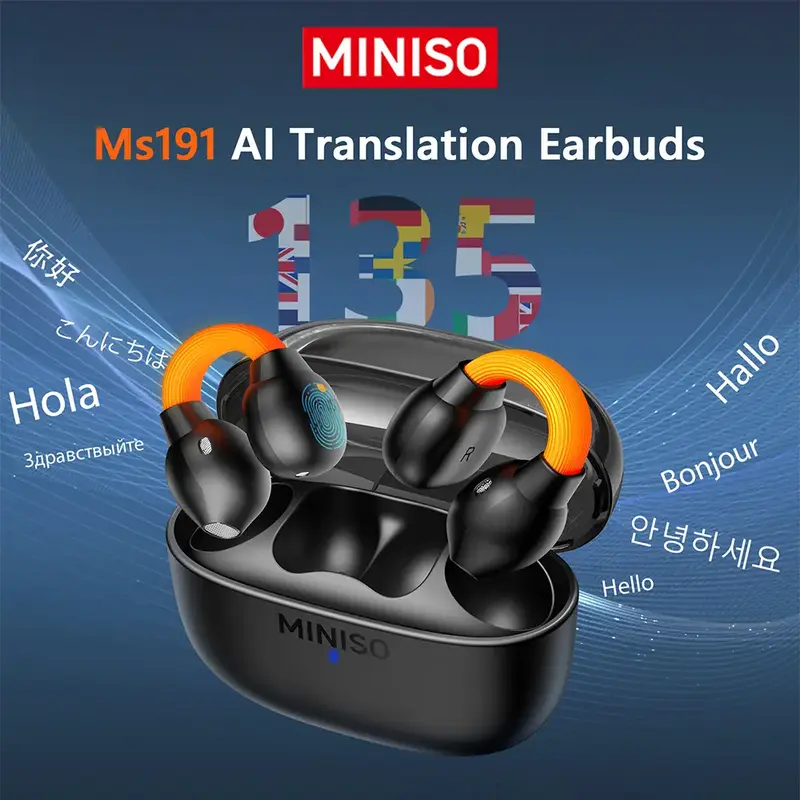 MINISO MS191 Wireless Bluetooth AI Language Translator Earbuds, OWS Translation Headphones Earphones, Support 134 Languages a...