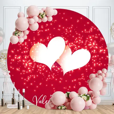 Aperturee Red Glitter Round Happy Valentines Day Backdrop