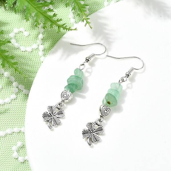 Natural  Green Aventurine Chip Dangle Earrings Set for Women