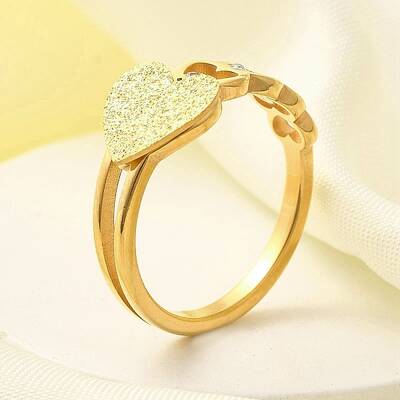 Textured Heart 304 Stainless Steel Finger Ring for Women