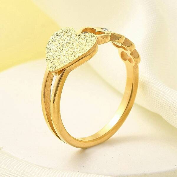 Textured Heart 304 Stainless Steel Finger Ring for Women