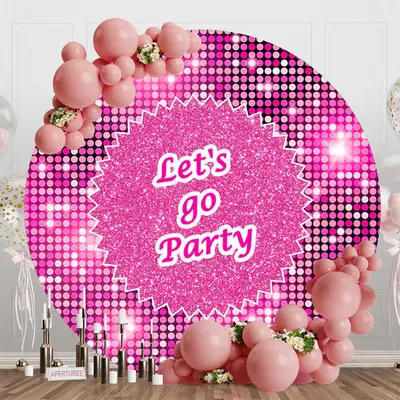 Round Hot Pink Sequin Sparkle Lets Go Party Backdrop - Aperturee