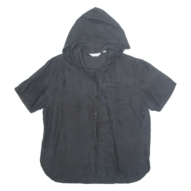 LAST SCENE Hooded Womens Shirt Black Button Neck Silk L