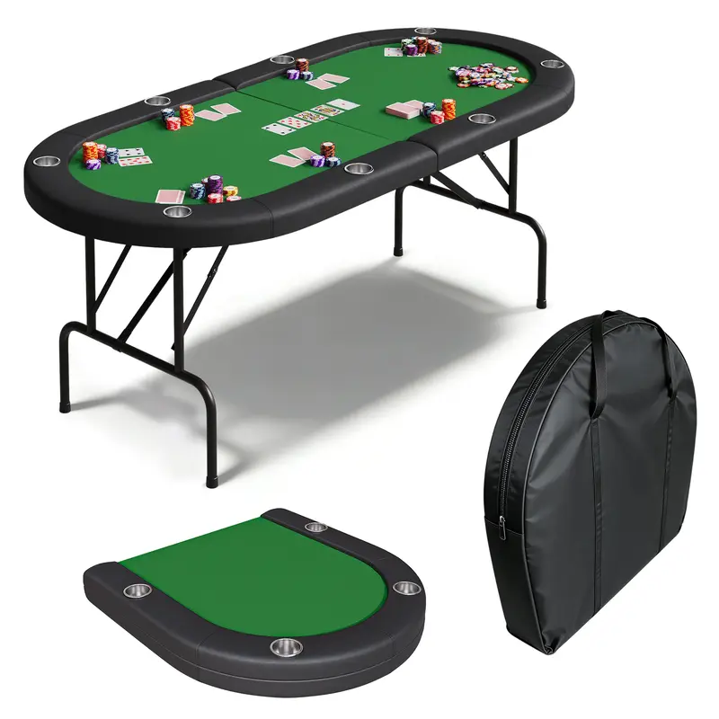 Garvee 8-Player Collapsible Casino Card Table – 72 Portable Game Table for Texas Hold'em & Blackjack with Cushioned Armres...