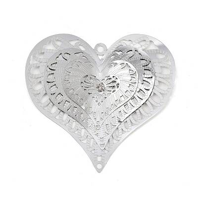 304 Stainless Steel Crystal Rhinestone 3D Heart Connector Charms