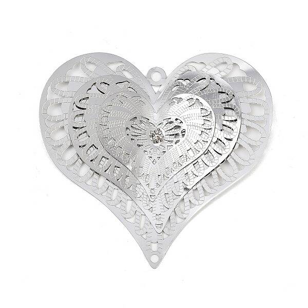 304 Stainless Steel Crystal Rhinestone 3D Heart Connector Charms