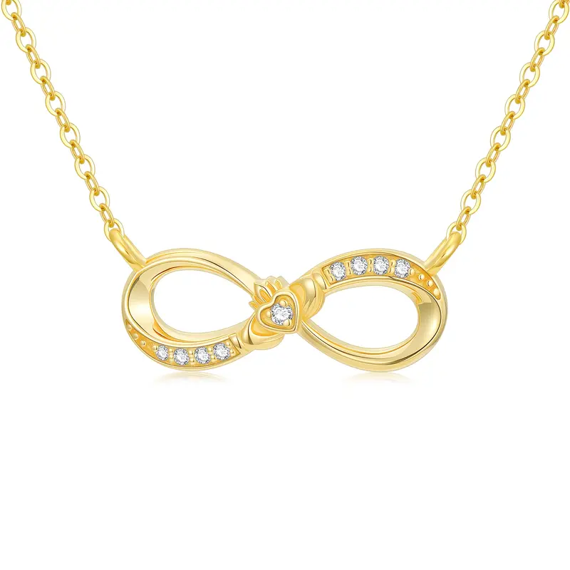 14K Gold Cubic Zirconia Claddagh & Infinity Symbol Pendant Necklace