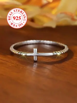 S925 Sterling Silver Cross Design  Ring, Fashion Accessories for Women & Men, Trendy All-match & Exquisite Jewelry for Birthd...