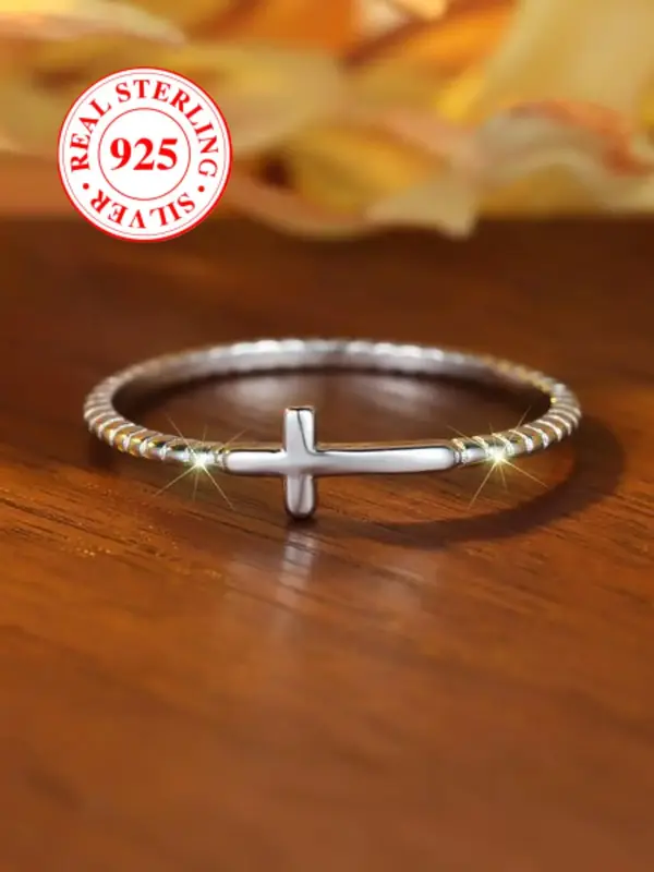 S925 Sterling Silver Cross Design  Ring, Fashion Accessories for Women & Men, Trendy All-match & Exquisite Jewelry for Birthd...