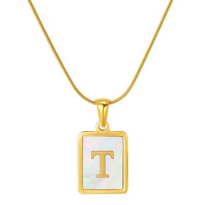 Stainless Steel Snake Bone Chain Alphabet Necklace with Shell Pendant