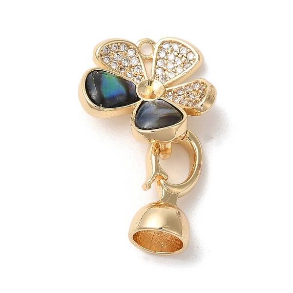 Flower Brass Micro Pave Cubic Zirconia Fold Over Clasps